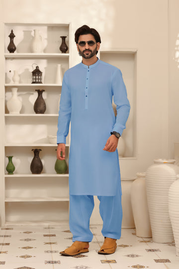 Azure Sky Blue – Soft Cotton Shalwar Kameez