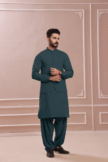 SEA BLUE KAMEEZ SHALWAR AJWS#10015