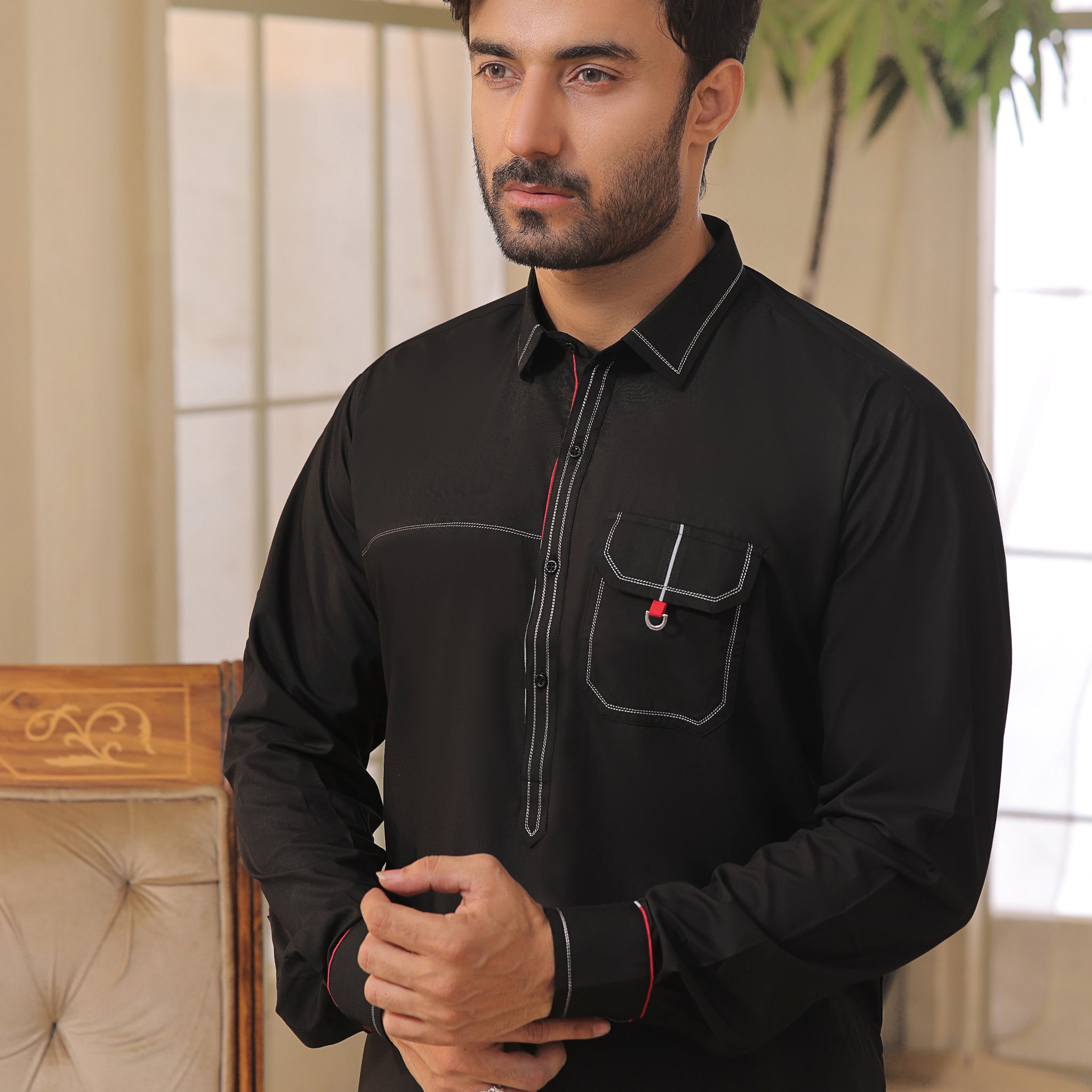 BLACK & RED STITCHED AJ#057