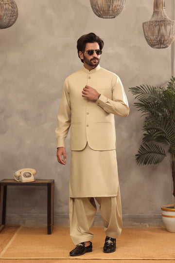 Royal Fawn – Shalwar Kameez with Waistcoat (3 Piece)