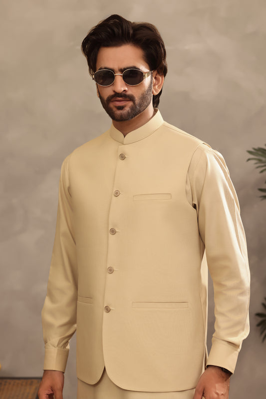 Royal Fawn – Shalwar Kameez with Waistcoat (3 Piece)