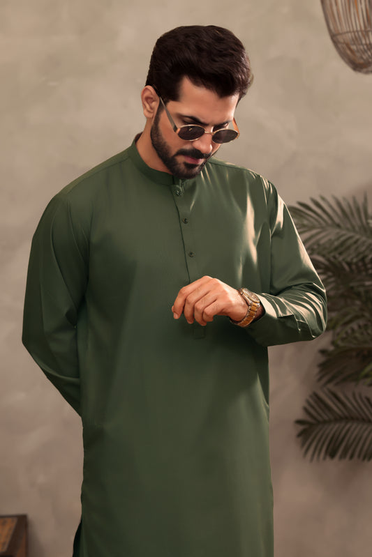 Regal Olive – Shalwar Kameez with Waistcoat (3 Piece)