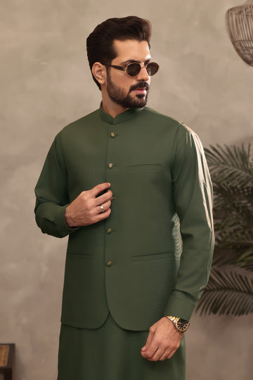 Regal Olive – Shalwar Kameez with Waistcoat (3 Piece)
