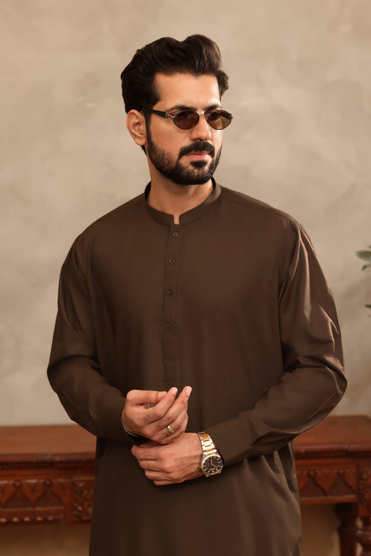 Mocha Brown – Shalwar Kameez with Waistcoat (3 Piece)