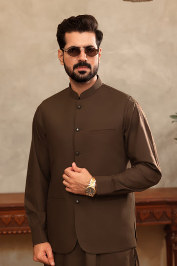 Mocha Brown – Shalwar Kameez with Waistcoat (3 Piece)