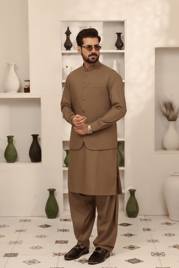 Cappuccino Brown – Shalwar Kameez with Waistcoat (3 Piece)