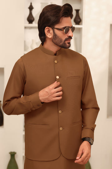 Golden Mocha – Shalwar Kameez with Waistcoat (3 Piece)