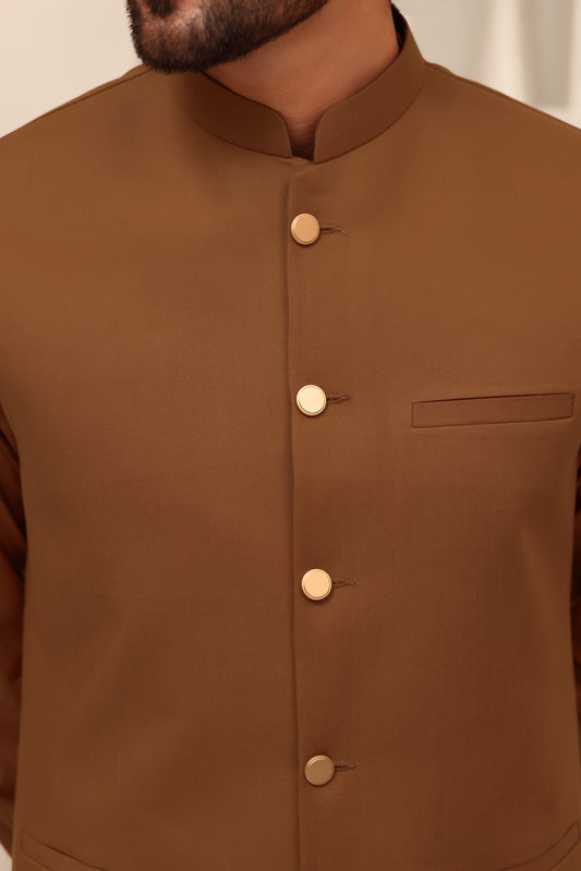 Golden Mocha – Shalwar Kameez with Waistcoat (3 Piece)