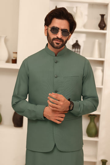 Vintage Green – Shalwar Kameez with Waistcoat (3 Piece)