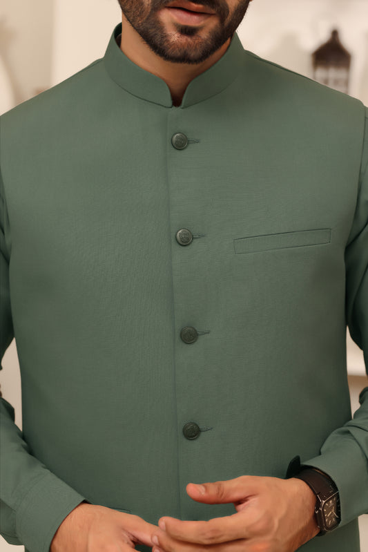 Vintage Green – Shalwar Kameez with Waistcoat (3 Piece)