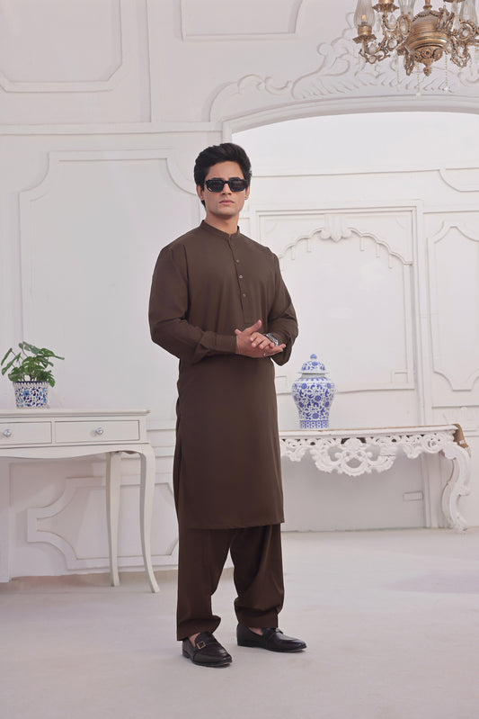 Brown Gold Kameez Shalwar AJS#147