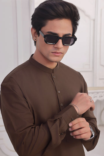 Brown Gold Kameez Shalwar AJS#147